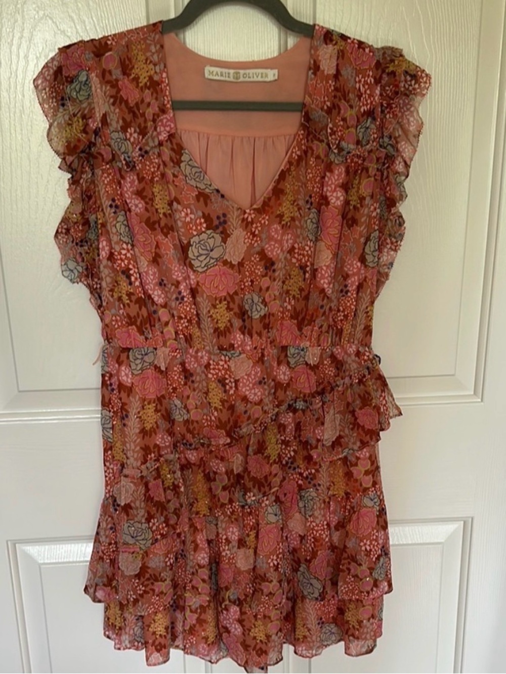Marie Oliver Floral Ruffle Tiered Mini Dress Sz S